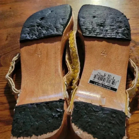 Girls Designer Wooden Sandals with Sparkly toe straps Flip Flops - Picture 6 of 6